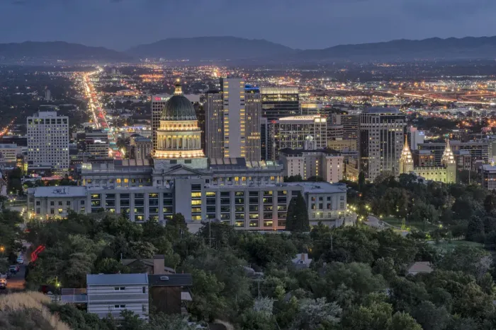 Framed Print : USA, Utah, Davis County, Salt Lake City, State Capitol and city view Framed Print : USA, Utah, Davis County, Salt Lake City, State Capitol and city view