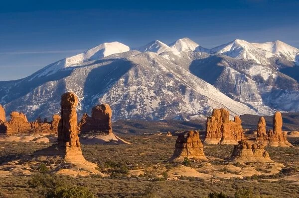 USA, Utah, La Sal Mountains from Arches National Park