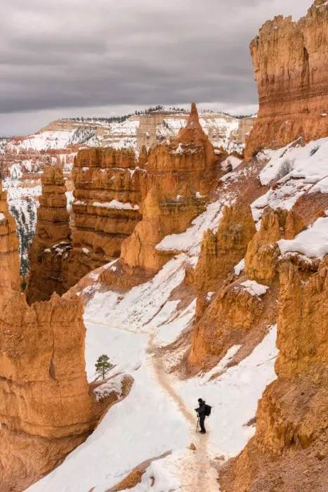 Framed Print : USA, Utah, Man hiking through Bryce Canyon National Park Framed Print : USA, Utah, Man hiking through Bryce Canyon National Park