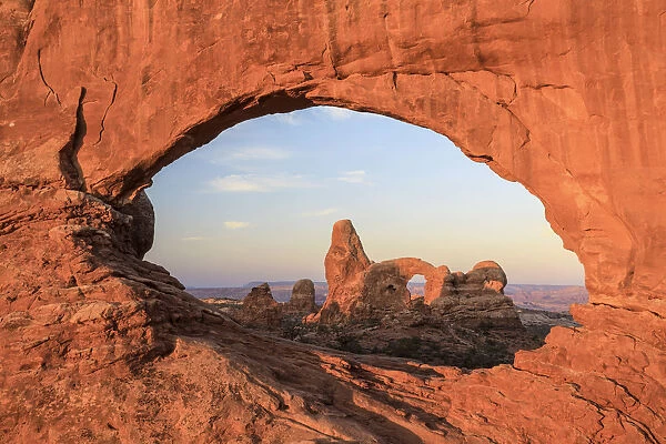 USA, Utah, Moab, Arches National Park, Turret Arch from North Window