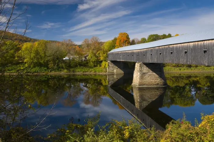 Framed Print : USA, Vermont-New Hampshire, Windsor(VT)-Cornish(NH) Bridge on Connecticut River