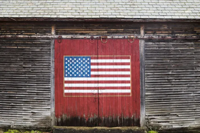 Framed Print : USA, Vermont, Stamford, US flag painted on barn Framed Print : USA, Vermont, Stamford, US flag painted on barn