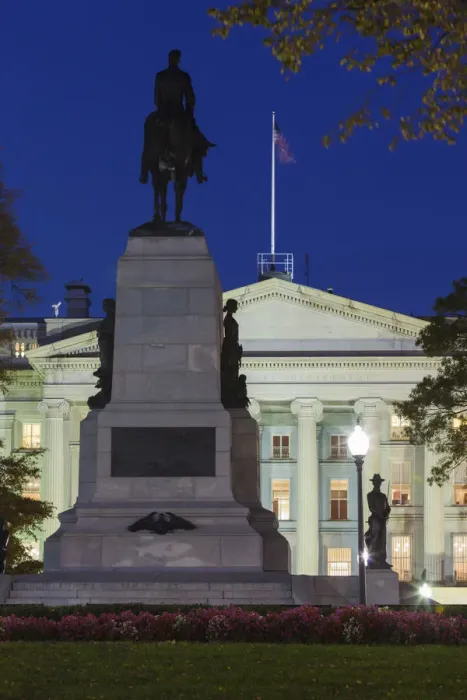 Framed Print : USA, Washington DC, General William Tecumseh Sherman monument and US Treasury Buildling