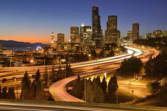Framed Print : USA, West Coast, Pacific Northwest, Washington, Seattle Skyline