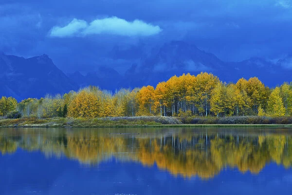 USA, Wyoming, Grand Teton National Park, oxbow bend of the Snake river in autumn