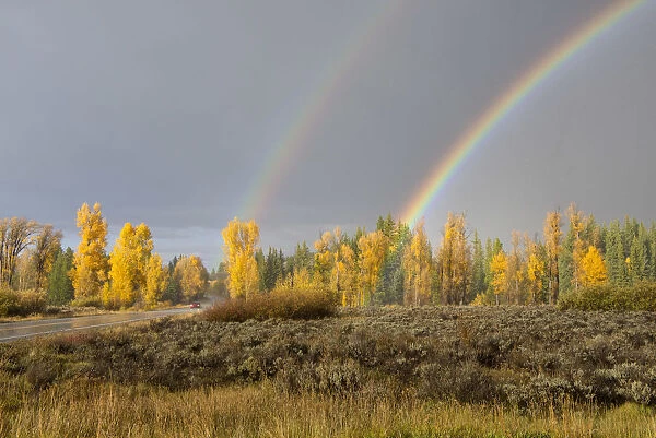 USA, Wyoming, Rockies, Rocky Mountains, Grand Teton, National Park, rainbow during