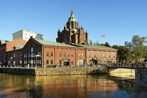 Uspenski Orthodox Cathedral near the bars and restaurants in Kanavaranta quay. Helsinki