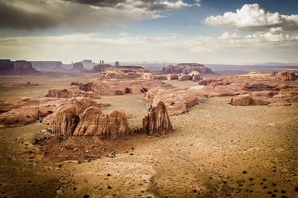 Utah - Ariziona border, panorama of the Monument Valley from a remote point of view