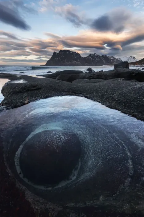 Framed Print : Uttakleiv beach after a storm in winter, Lofoten islands, Norway