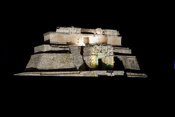 Uxmal, Mexico. Details in the Mayan ruins at Uxmal Mexico at night
