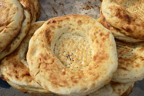 Uzbek bread at the Siyob Bazaar. Samarkand, a UNESCO World Heritage Site. Uzbekistan