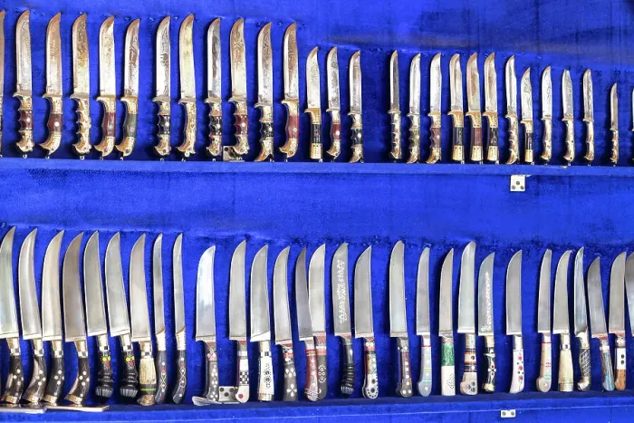 Framed Print : Uzbekistan, Bukhara, a display of traditional knives Framed Print : Uzbekistan, Bukhara, a display of traditional knives