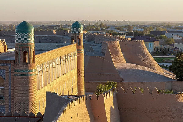 Uzbekistan, Khiva, Mohammed Amin Khan madrasah and old town walls