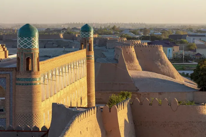 Framed Print : Uzbekistan, Khiva, Mohammed Amin Khan madrasah and old town walls Framed Print : Uzbekistan, Khiva, Mohammed Amin Khan madrasah and old town walls
