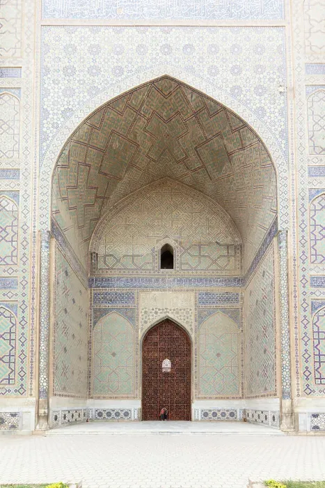 Framed Print : Uzbekistan, Samarkand, Bibi-khanym mosque, two women stand in the huge doorway Framed Print : Uzbekistan, Samarkand, Bibi-khanym mosque, two women stand in the huge doorway