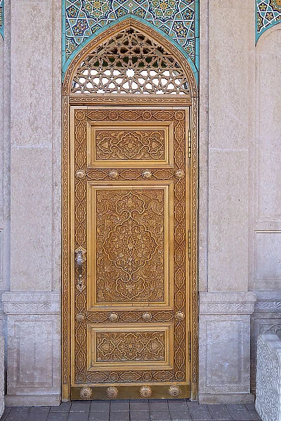 Uzbekistan, Samarkand, Hazrat Khizr Mosque, an ornate doorway in the main courtyard