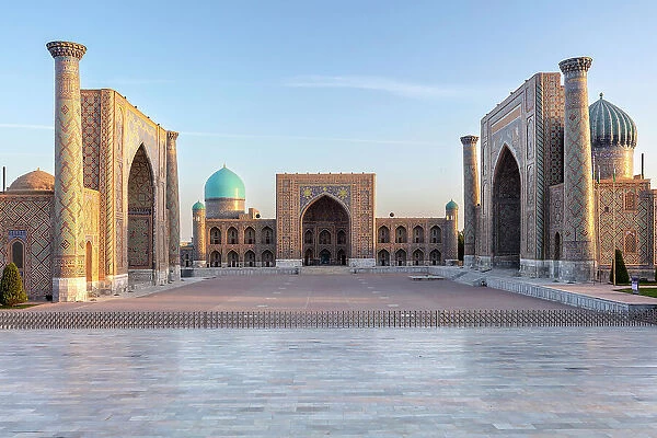 Uzbekistan, Samarkand, Registan square at sunrise