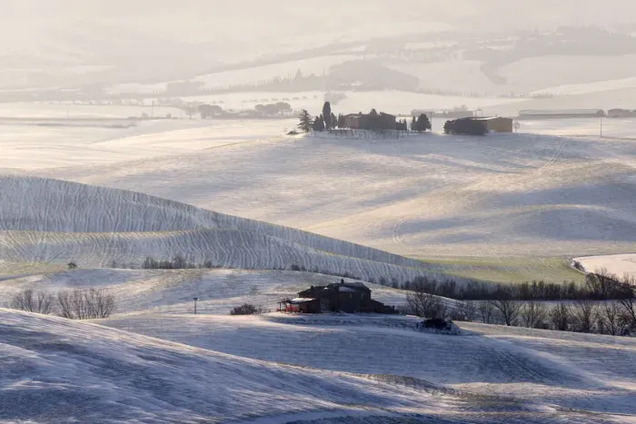 Framed Print : Val d Orcia after a snowfall in February 2018, Val d Orcia, Tuscany, Italy Framed Print : Val d Orcia after a snowfall in February 2018, Val d Orcia, Tuscany, Italy