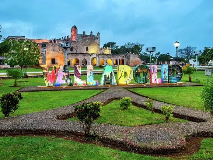 Framed Print : Valladolid Letters and Convent of San Bernardino de Siena at dusk, Sisal Park, Valladolid, Yucatan State, Mexico Framed Print : Valladolid Letters and Convent of San Bernardino de Siena at dusk, Sisal Park, Valladolid, Yucatan State, Mexico