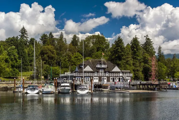 Framed Print : The Vancouver Rowing Club with Stanley Park in the background, Vancouver, British Framed Print : The Vancouver Rowing Club with Stanley Park in the background, Vancouver, British