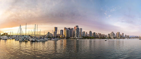 Vancouver skyline panorama at sunset, British Columbia, Canada