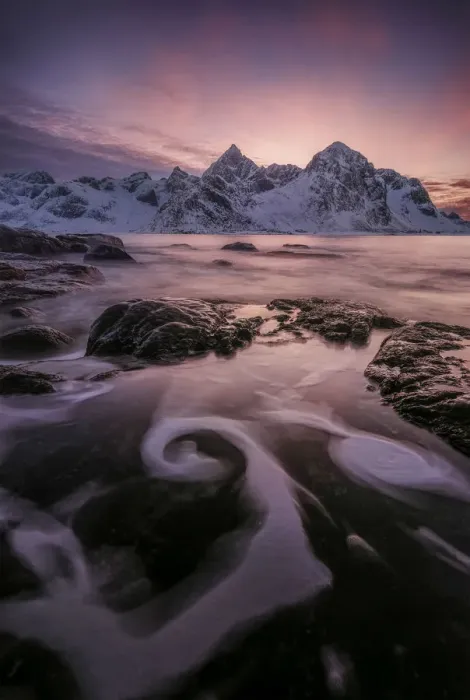 Framed Print : Vareid beach during a winter sunset in Lofoten islands, Norway Framed Print : Vareid beach during a winter sunset in Lofoten islands, Norway
