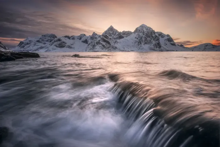 Framed Print : Vareid beach during a winter sunset in Lofoten islands, Norway