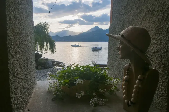Framed Print : Varenna, Como lake, Lombardy, Italy. Dummy looking at lake Framed Print : Varenna, Como lake, Lombardy, Italy. Dummy looking at lake