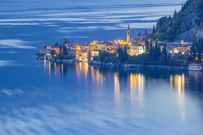 Framed Print : Varenna at dusk, Como lake, Lecco province, Lombardy, Italy Framed Print : Varenna at dusk, Como lake, Lecco province, Lombardy, Italy