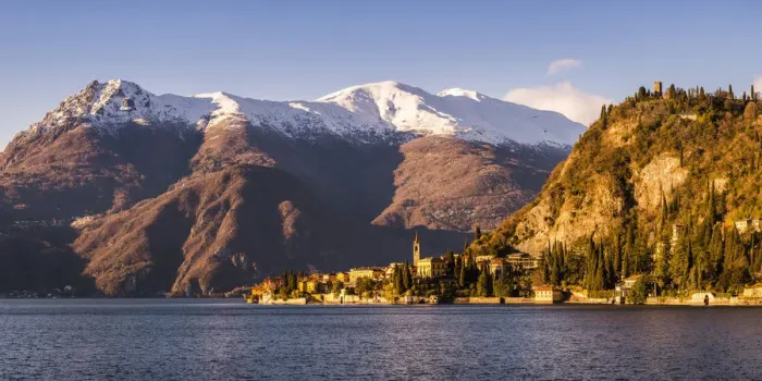 Framed Print : Varenna, Lake Como, Lombardy, Italy. Winter sunset over Varenna with some snow Framed Print : Varenna, Lake Como, Lombardy, Italy. Winter sunset over Varenna with some snow