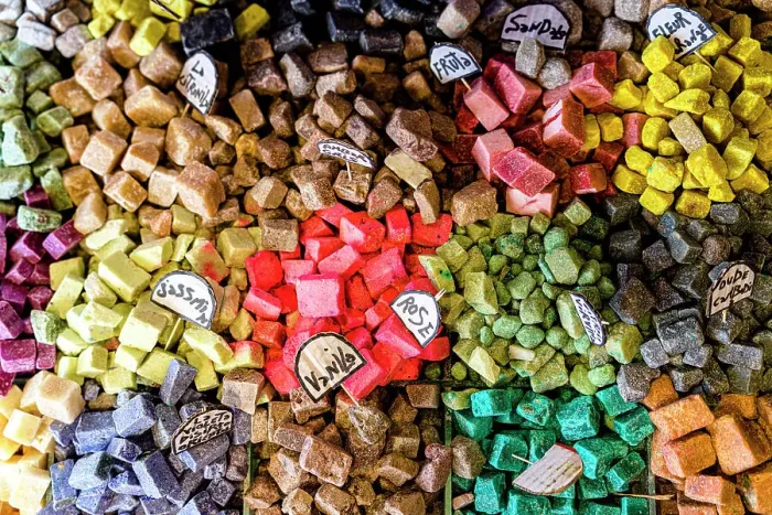 Framed Print : Variety of natural handmade soaps for sale in the souk of medina old town, overhead view, Morocco Framed Print : Variety of natural handmade soaps for sale in the souk of medina old town, overhead view, Morocco