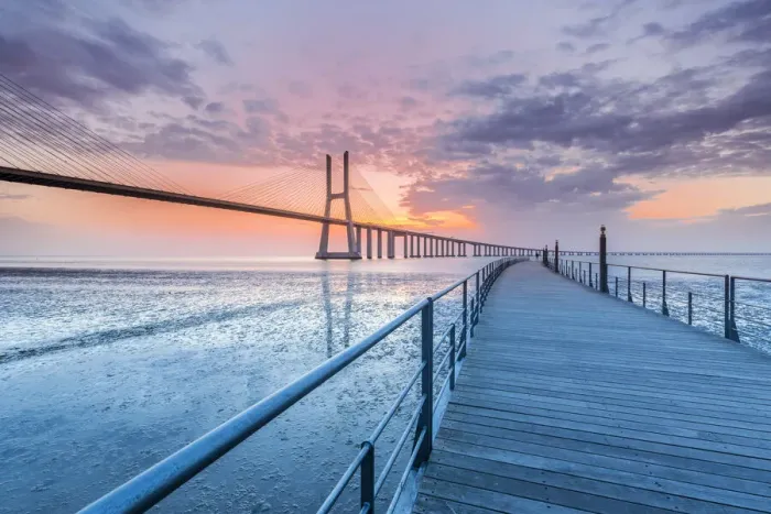 Framed Print : Vasco Da Gama bridge at sunrise, Lisbon, Portugal Framed Print : Vasco Da Gama bridge at sunrise, Lisbon, Portugal