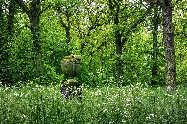 Vase in the Georgen garden - English style landscape park, NESCO World Heritage site of Dessau-Worlitz Garden Realm, Dessau, Saxony-Anhalt, Germany, Europe