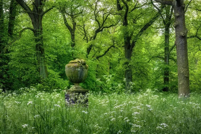 Framed Print : Vase in the Georgen garden - English style landscape park, NESCO World Heritage site of Dessau-Worlitz Garden Realm, Dessau, Saxony-Anhalt, Germany, Europe