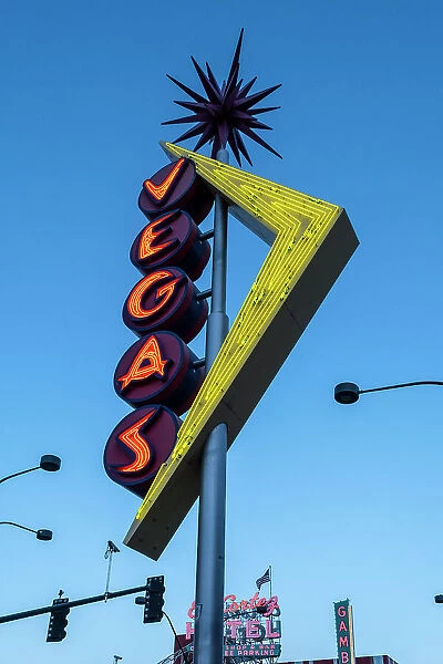 Vegas sign, Fremont Street, Downtown, Las Vegas, Nevada, USA