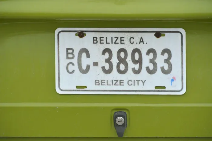 Framed Print : Vehicle registration plate, Belize City, Belize, Central America