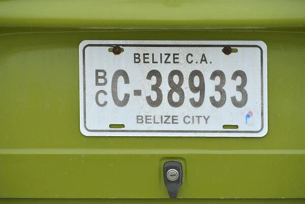 Vehicle registration plate, Belize City, Belize, Central America