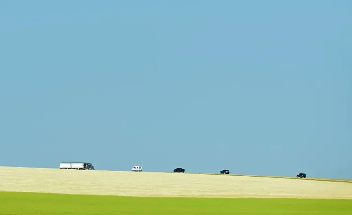 Framed Print : Vehicles on Highway 24 Mossleigh, Alberta, Canada