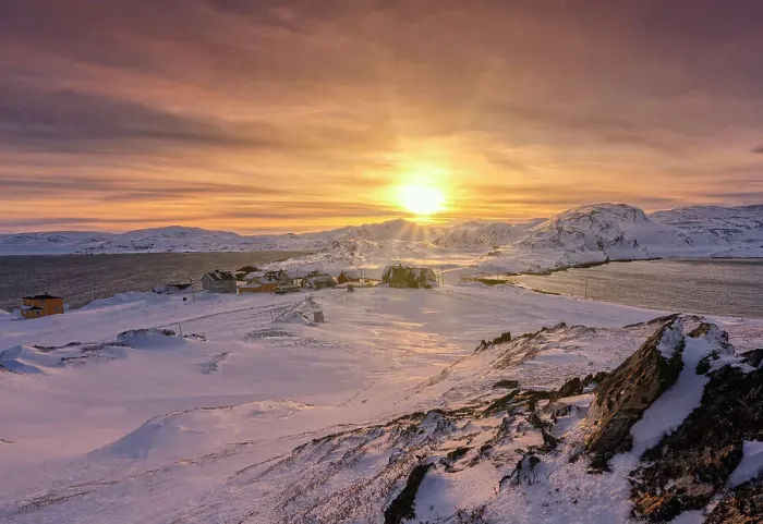 Framed Print : Veines village covered with snow lit by sunrise, Kongsfjord, Varanger Peninsula, Troms og Finnmark, Norway Framed Print : Veines village covered with snow lit by sunrise, Kongsfjord, Varanger Peninsula, Troms og Finnmark, Norway