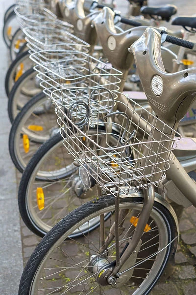 Velib public bicycle rentals, Paris, Ile-de-France, France