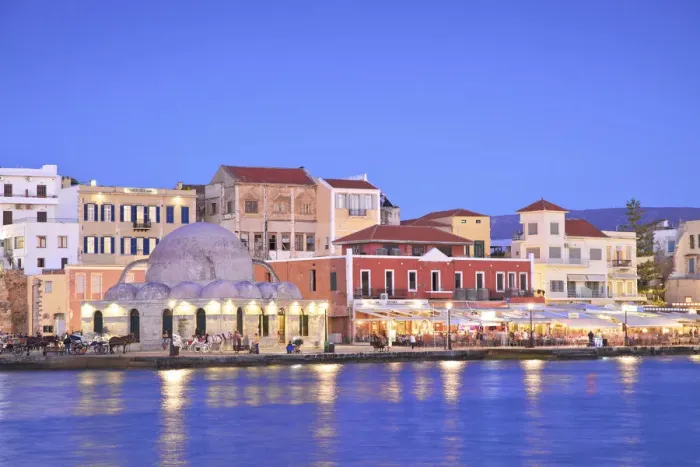 Framed Print : The Venetian Harbour at Dusk, Chania, Crete, Greek Islands, Greece, Europe