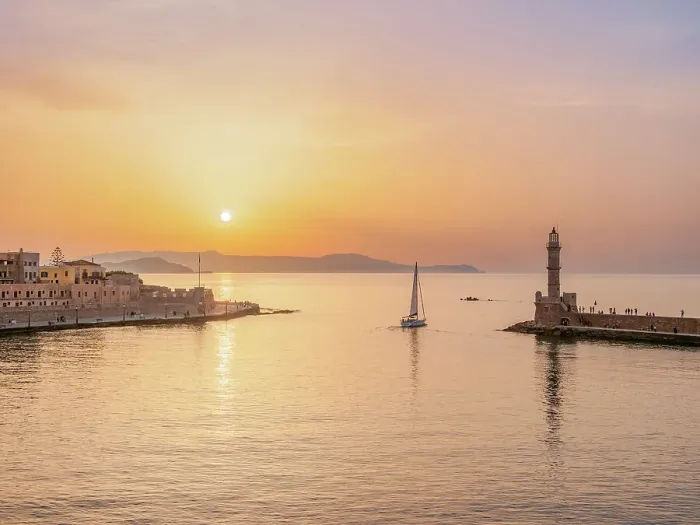 Framed Print : Venetian Harbour at sunset, elevated view, City of Chania, Crete, Greece Framed Print : Venetian Harbour at sunset, elevated view, City of Chania, Crete, Greece
