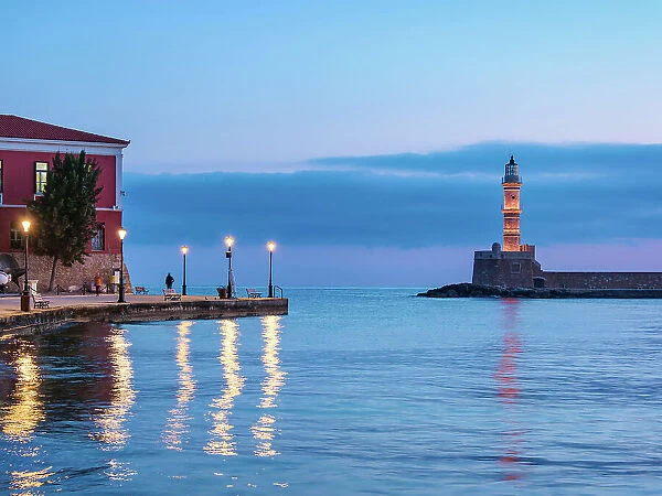 Venetian Lighthouse at dawn, City of Chania, Crete, Greece