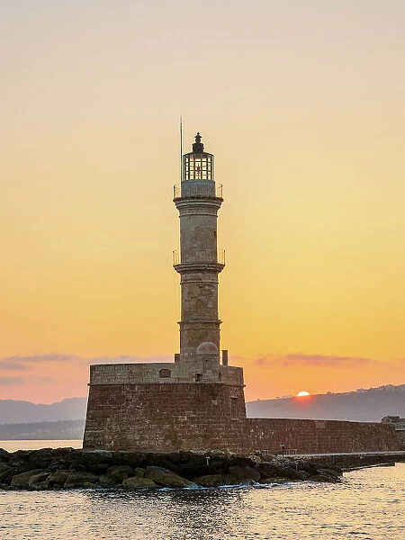 Venetian Lighthouse at sunrise, City of Chania, Crete, Greece