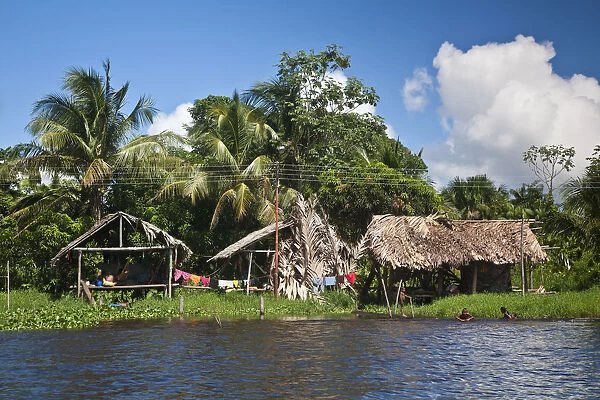 Venezuela, Delta Amacuro, Orinoco Delta, Warao Indian hatched-roof huts built upon stilts