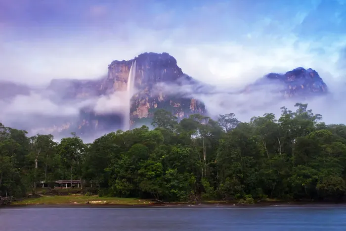 Framed Print : Venezuela, Guayana, Canaima National Park, Mist swirls round Angel Falls at sunrise Framed Print : Venezuela, Guayana, Canaima National Park, Mist swirls round Angel Falls at sunrise