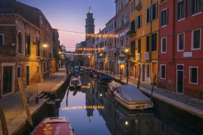 Framed Print : Venice during Christmas period at dusk, Venice, Veneto, Italy Framed Print : Venice during Christmas period at dusk, Venice, Veneto, Italy