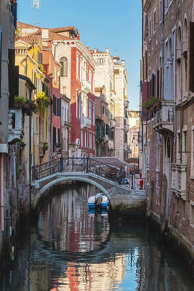Venice, Veneto, Italy. Backstreet canals in Castello