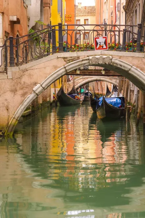 Framed Print : Venice, Veneto, Italy. Bridges and gondolas moored in a canal Framed Print : Venice, Veneto, Italy. Bridges and gondolas moored in a canal