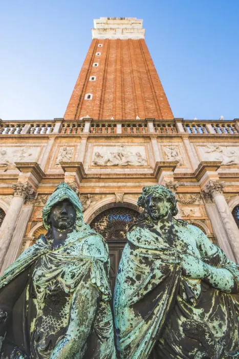 Framed Print : Venice, Veneto, Italy. Bronze statues on the gate to St Marks Campanile